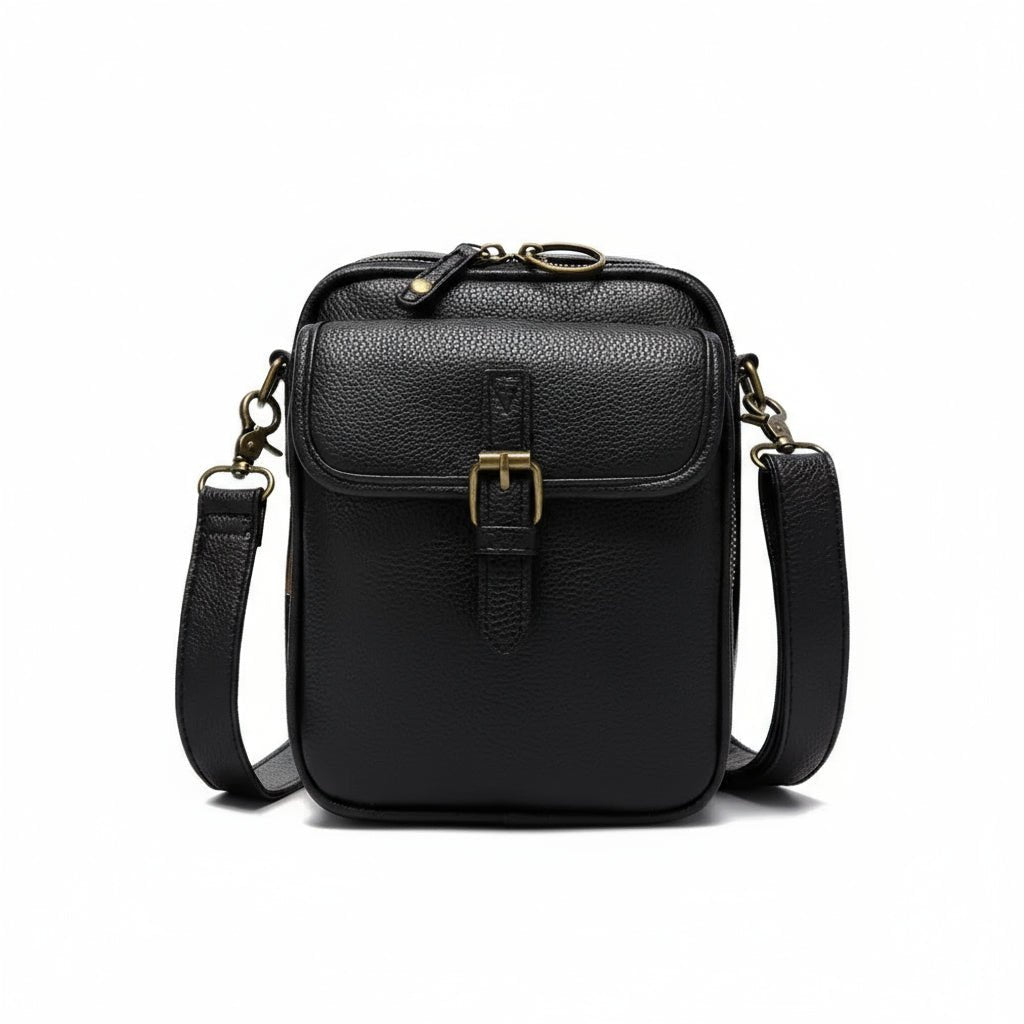 Secure Compact Leather Crossbody Bag with Anti-Theft Zippers