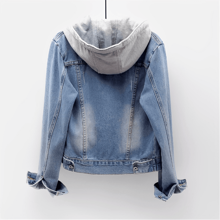 Women's Long Sleeve Vintage Denim Jacket with Removable Hood