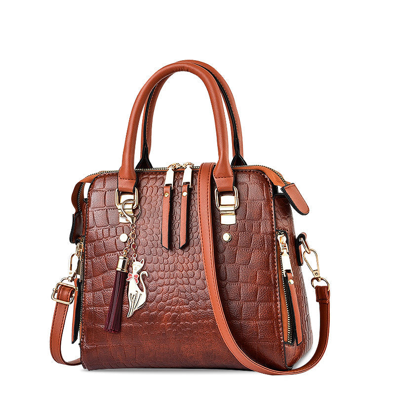 Luxara – Croc Embossed Vegan Cowhide Top Handle Shoulder Bag