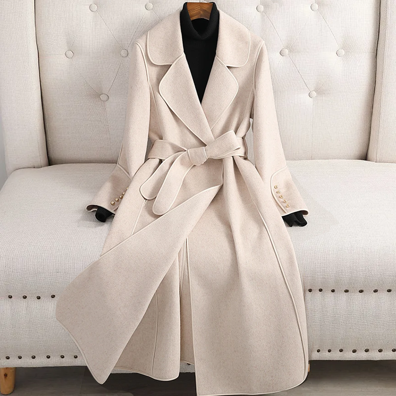 Women's Classic Wool Trench Coat with Adjustable Belt – Tailored Fit for Office to Casual