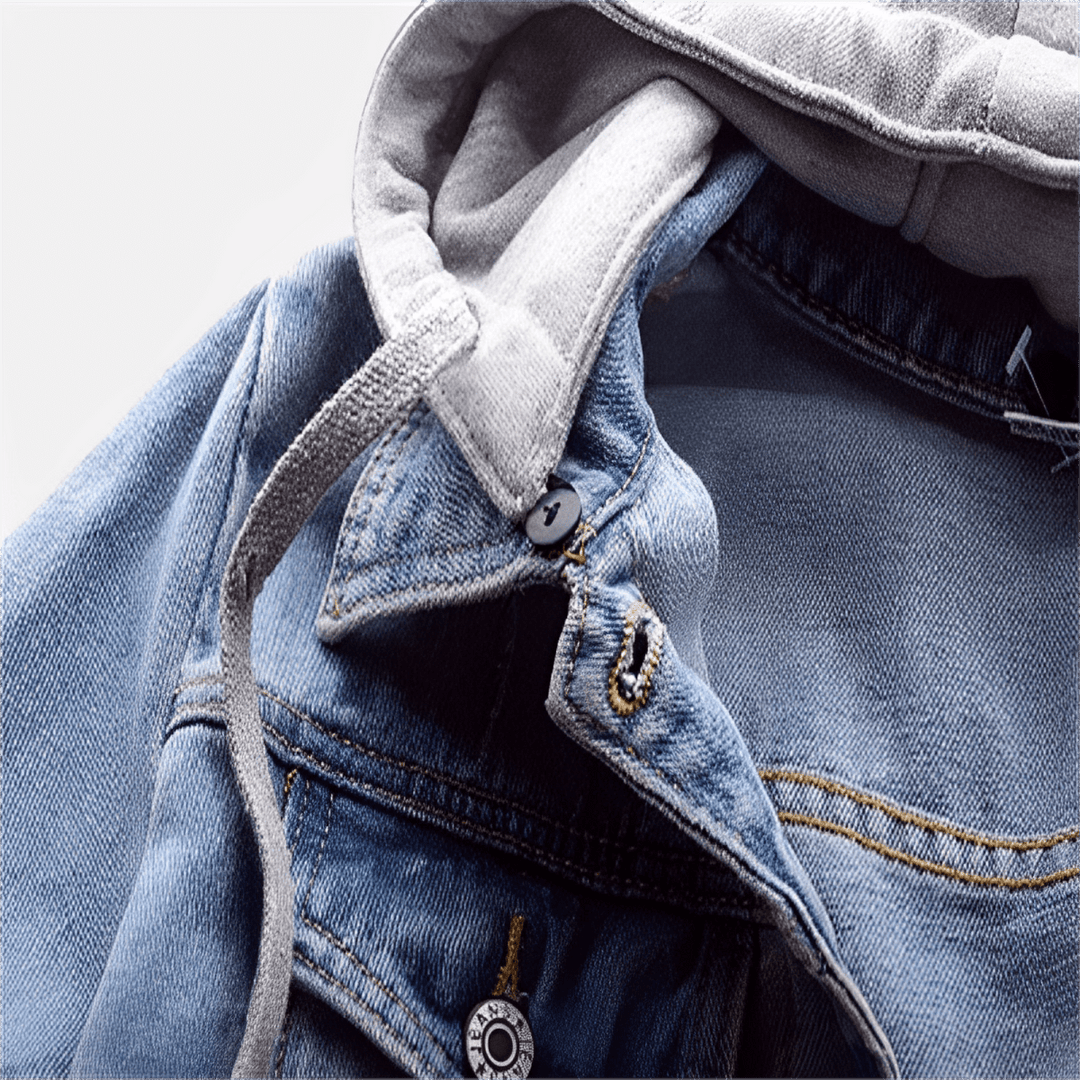 Women's Long Sleeve Vintage Denim Jacket with Removable Hood