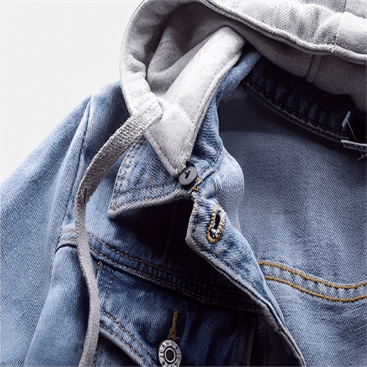Women's Long Sleeve Vintage Denim Jacket with Removable Hood