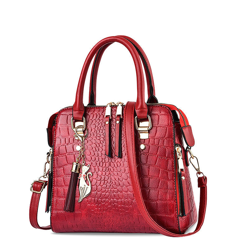 Luxara – Croc Embossed Vegan Cowhide Top Handle Shoulder Bag