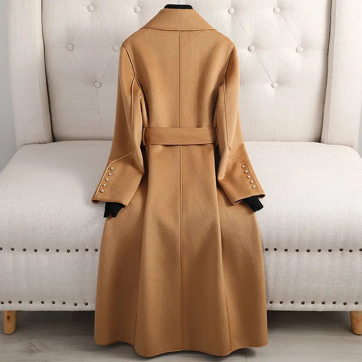 Women's Classic Wool Trench Coat with Adjustable Belt – Tailored Fit for Office to Casual