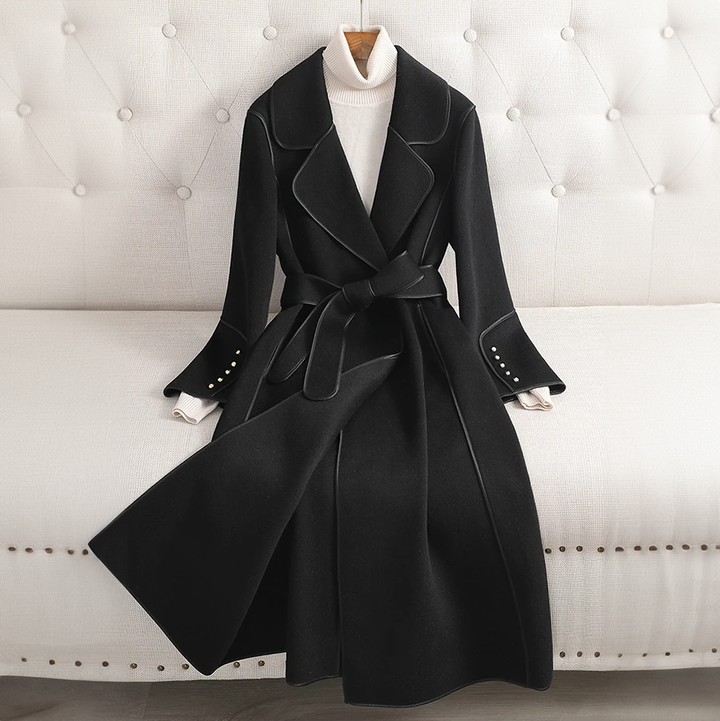 Women's Classic Wool Trench Coat with Adjustable Belt – Tailored Fit for Office to Casual
