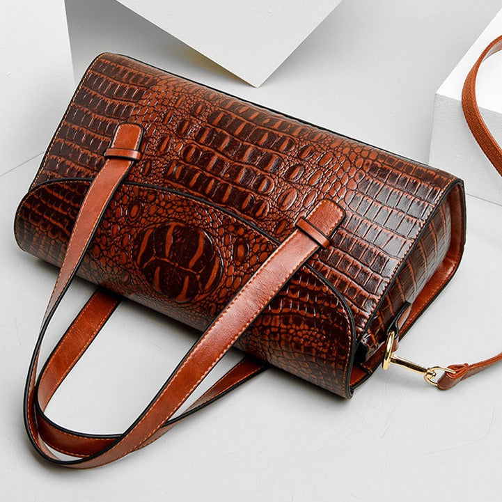Vesper – Croc Embossed Cowhide Shoulder Bag for Women