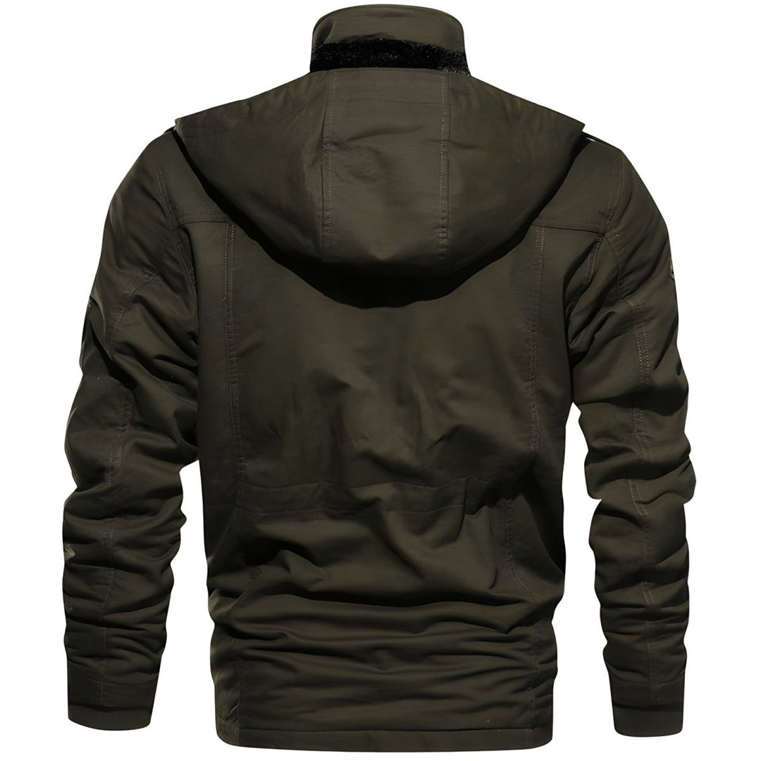 Urban Utility Hooded Jacket with Front Zipper and Multiple Pockets