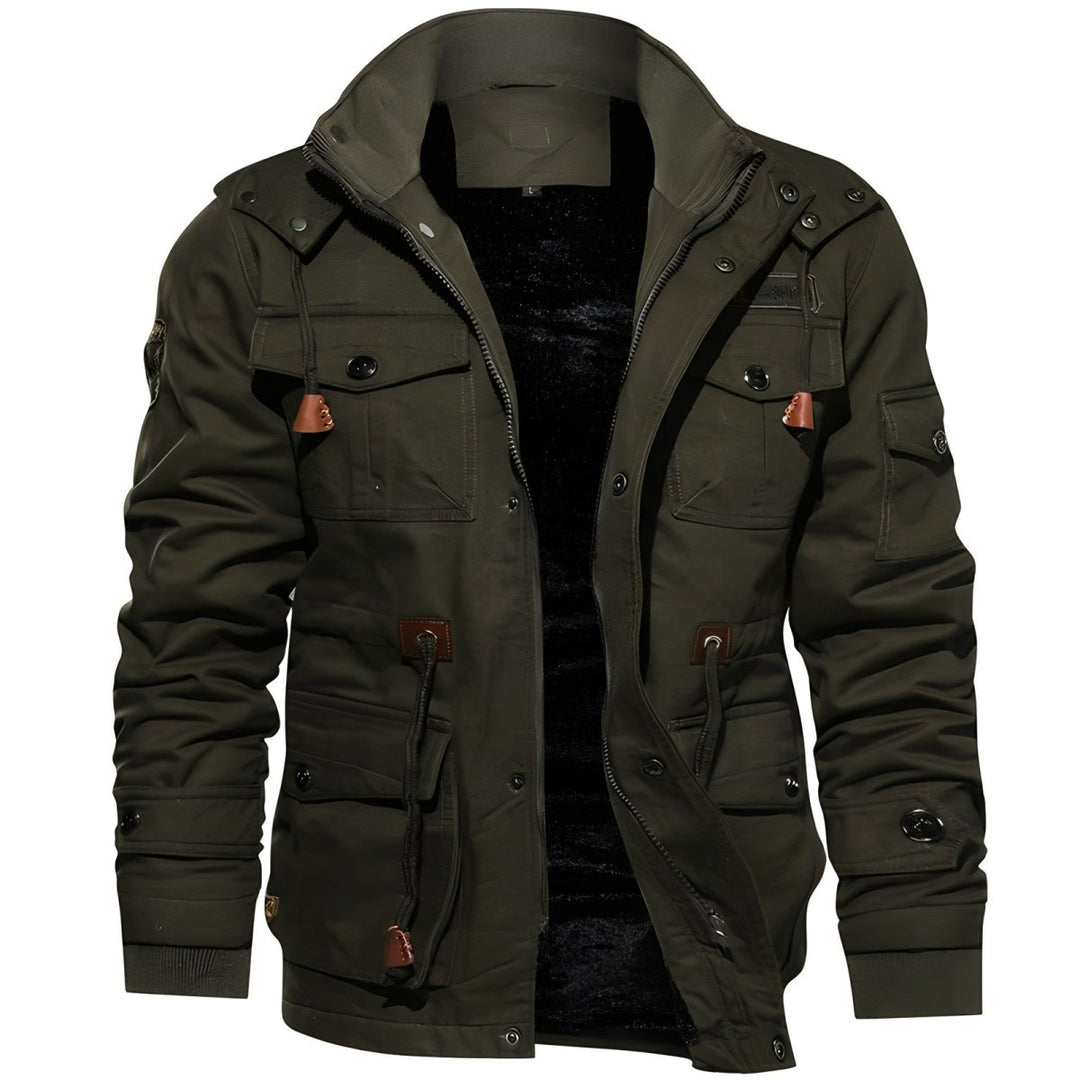 Urban Utility Hooded Jacket with Front Zipper and Multiple Pockets