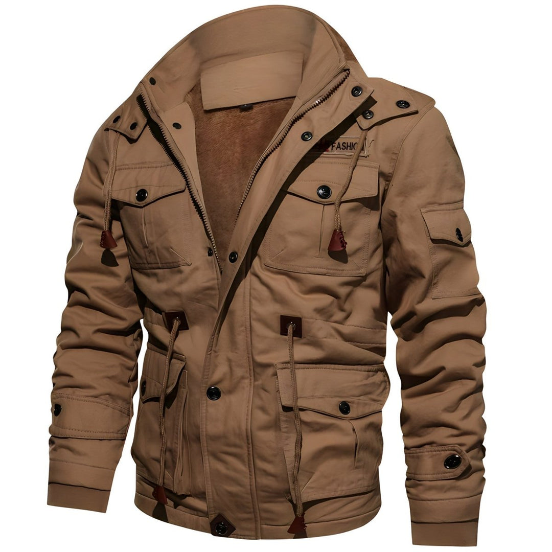 Urban Utility Hooded Jacket with Front Zipper and Multiple Pockets