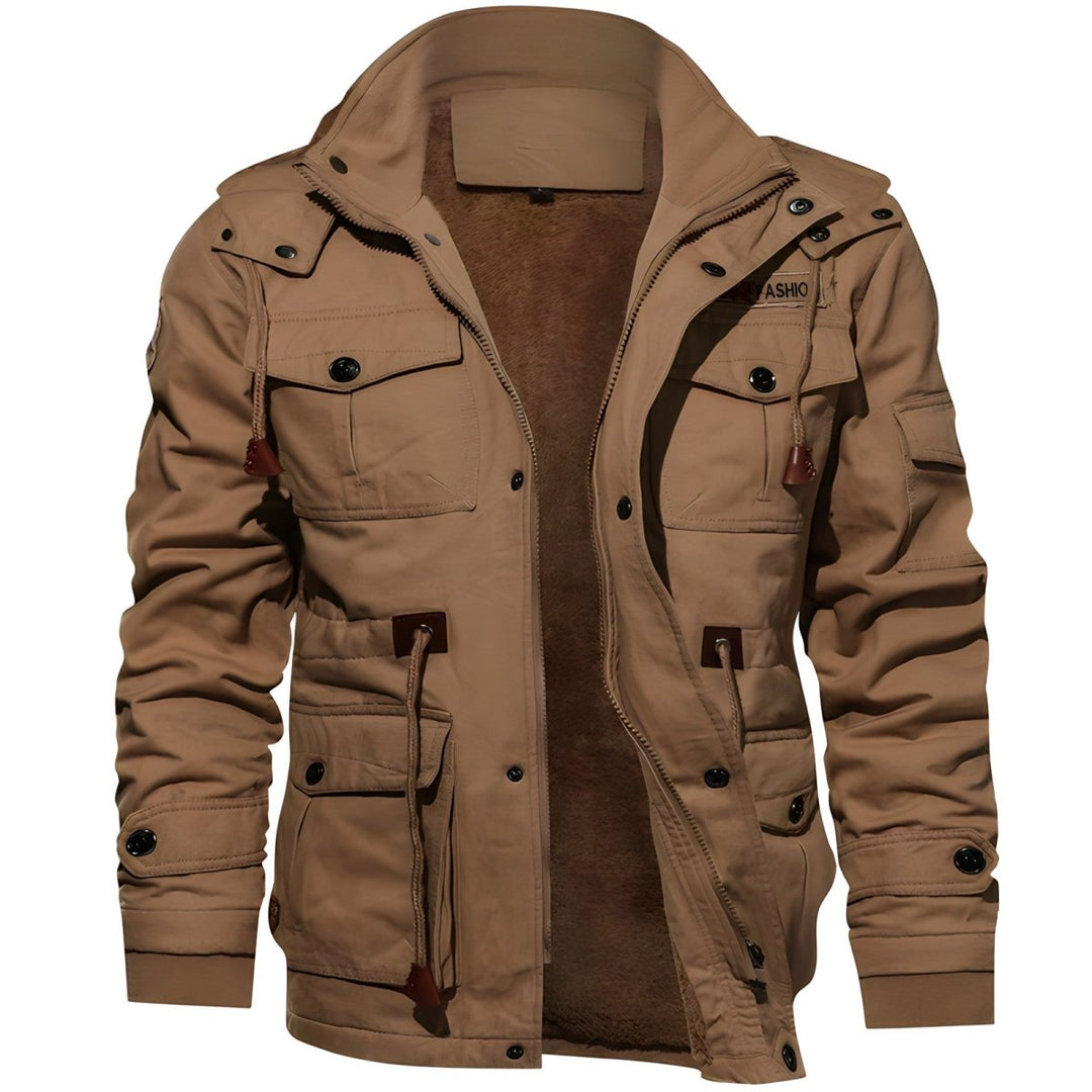 Urban Utility Hooded Jacket with Front Zipper and Multiple Pockets