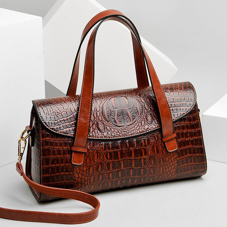 Vesper – Croc Embossed Cowhide Shoulder Bag for Women