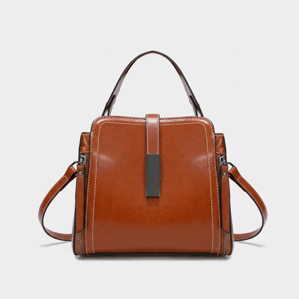 Harlow – Small Vegan Leather Crossbody Satchel, Top Handle Bag