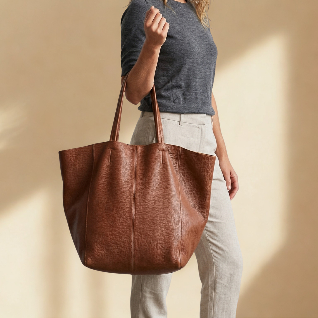 Haven – Large Vegan Cowhide Tote Bag with Pouch