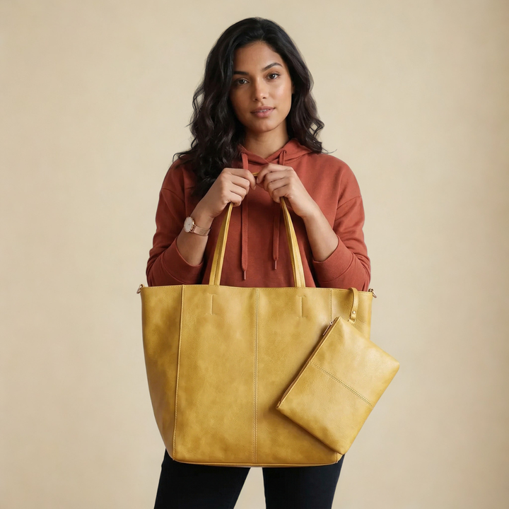 Haven – Large Vegan Cowhide Tote Bag with Pouch
