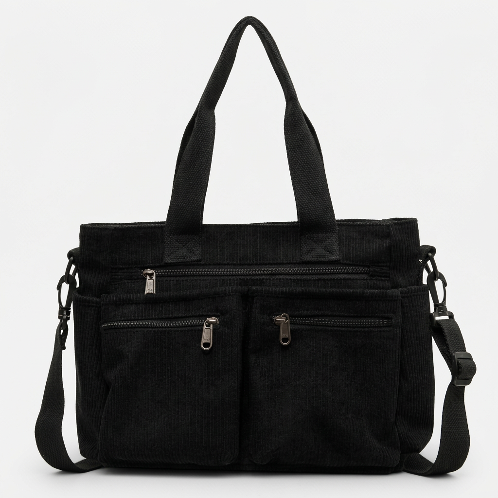Hazel – Corduroy Multi-Pocket Work Tote Bag with Crossbody Strap