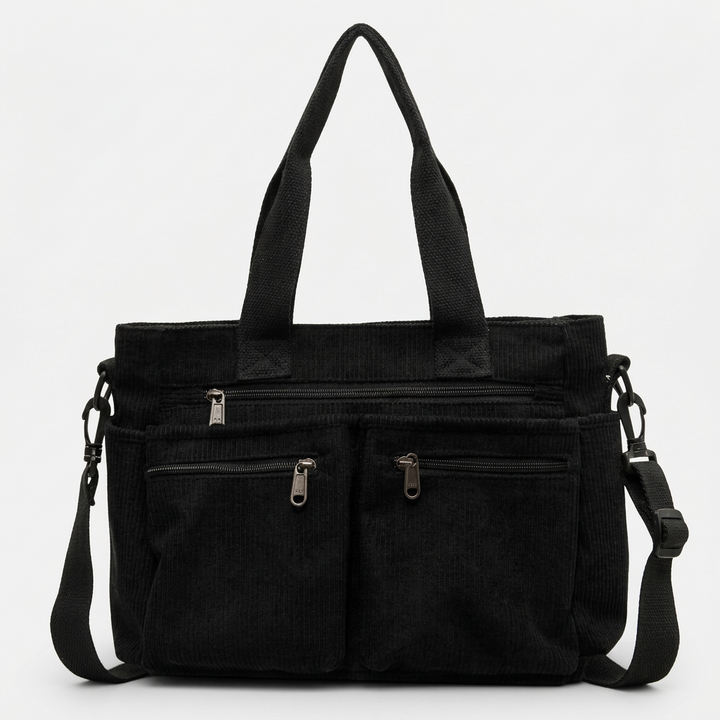 Hazel – Corduroy Multi-Pocket Work Tote Bag with Crossbody Strap