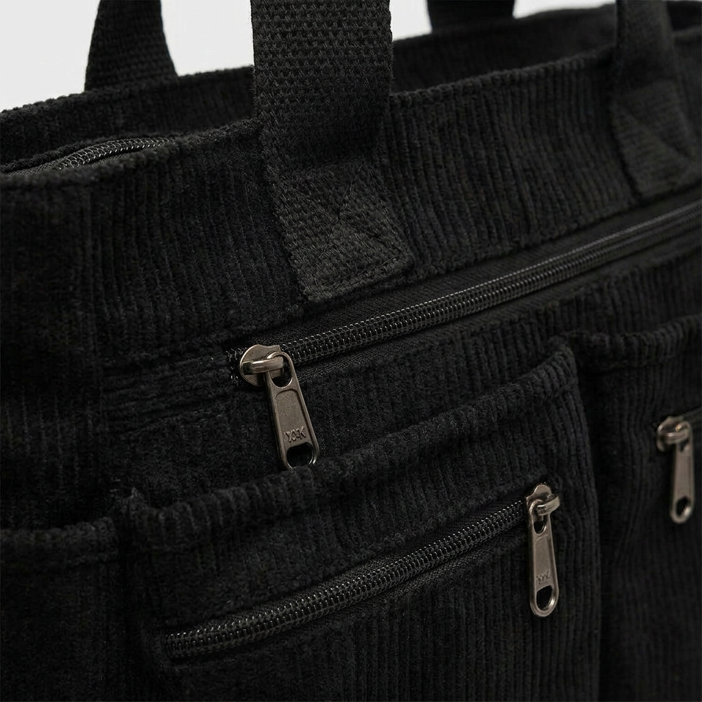 Hazel – Corduroy Multi-Pocket Work Tote Bag with Crossbody Strap