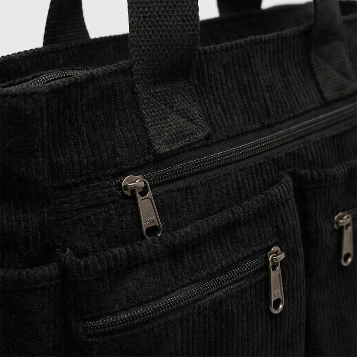 Hazel – Corduroy Multi-Pocket Work Tote Bag with Crossbody Strap