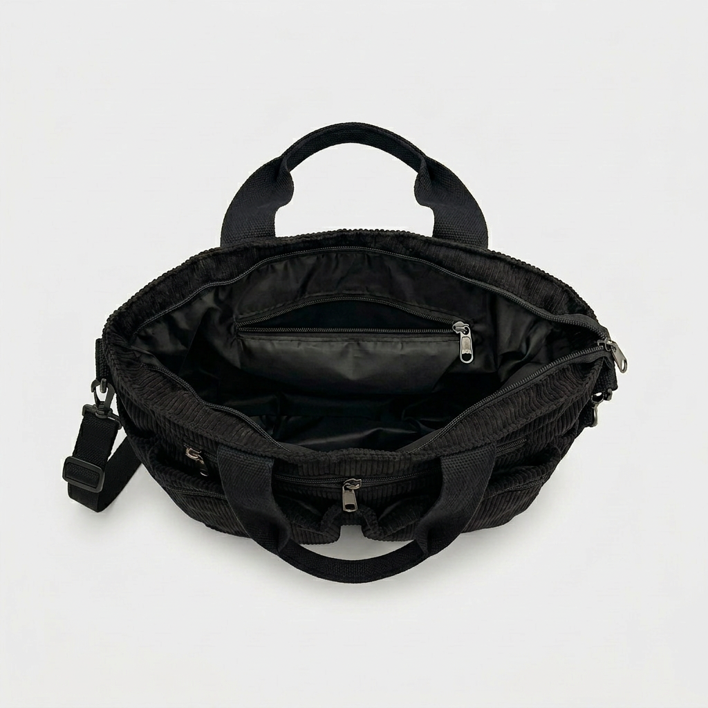 Hazel – Corduroy Multi-Pocket Work Tote Bag with Crossbody Strap