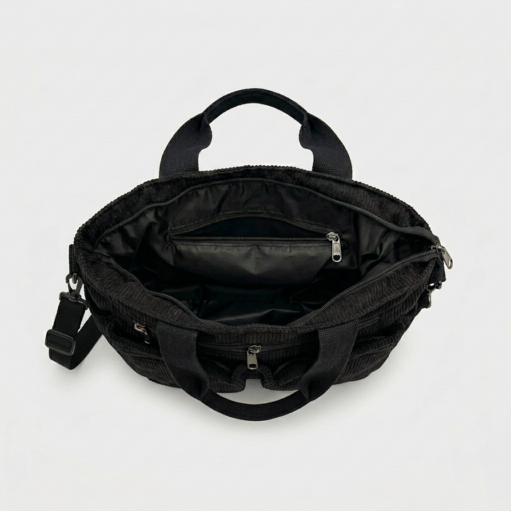 Hazel – Corduroy Multi-Pocket Work Tote Bag with Crossbody Strap