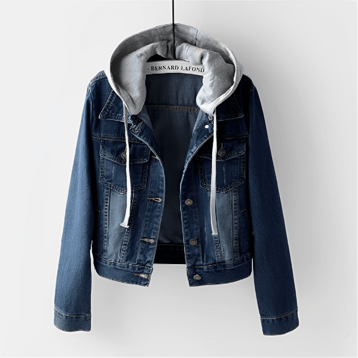 Women's Long Sleeve Vintage Denim Jacket with Removable Hood