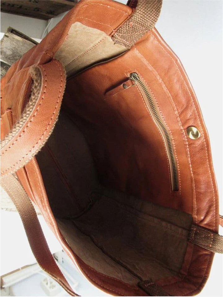 Premium Structured Leather Shoulder Bag with External Pocket