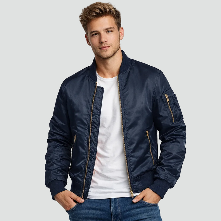Padded Bomber Jacket Men Lined Zipper Pockets