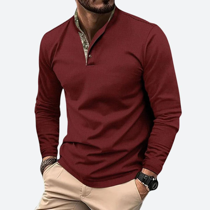 Men's long-sleeve polo shirt with breathable material