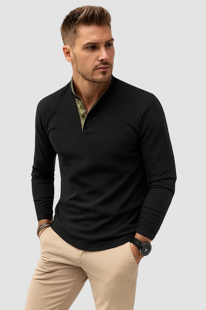 Men's long-sleeve polo shirt with breathable material