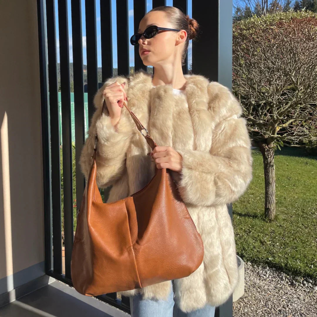 Lena – Large Vegan Cowhide Hobo Bag, Oversized Shoulder Bag