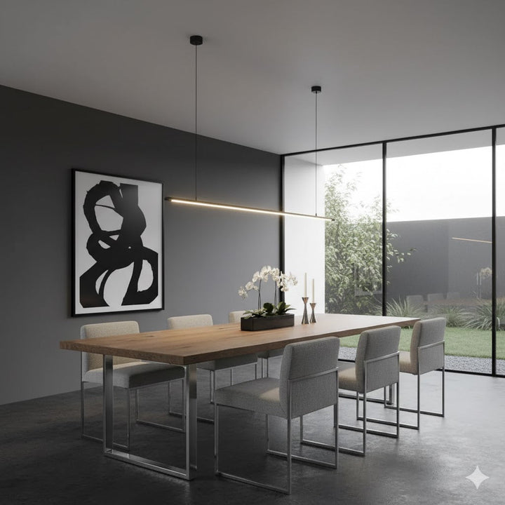 Modern Linear LED Kitchen Island Pendant Light - Dimmable Black Metal Fixture