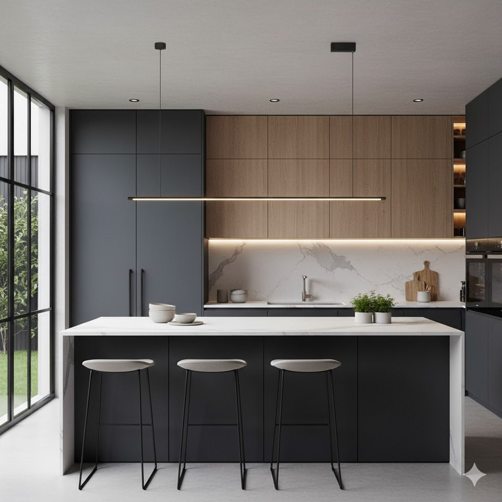 Modern Linear LED Kitchen Island Pendant Light - Dimmable Black Metal Fixture
