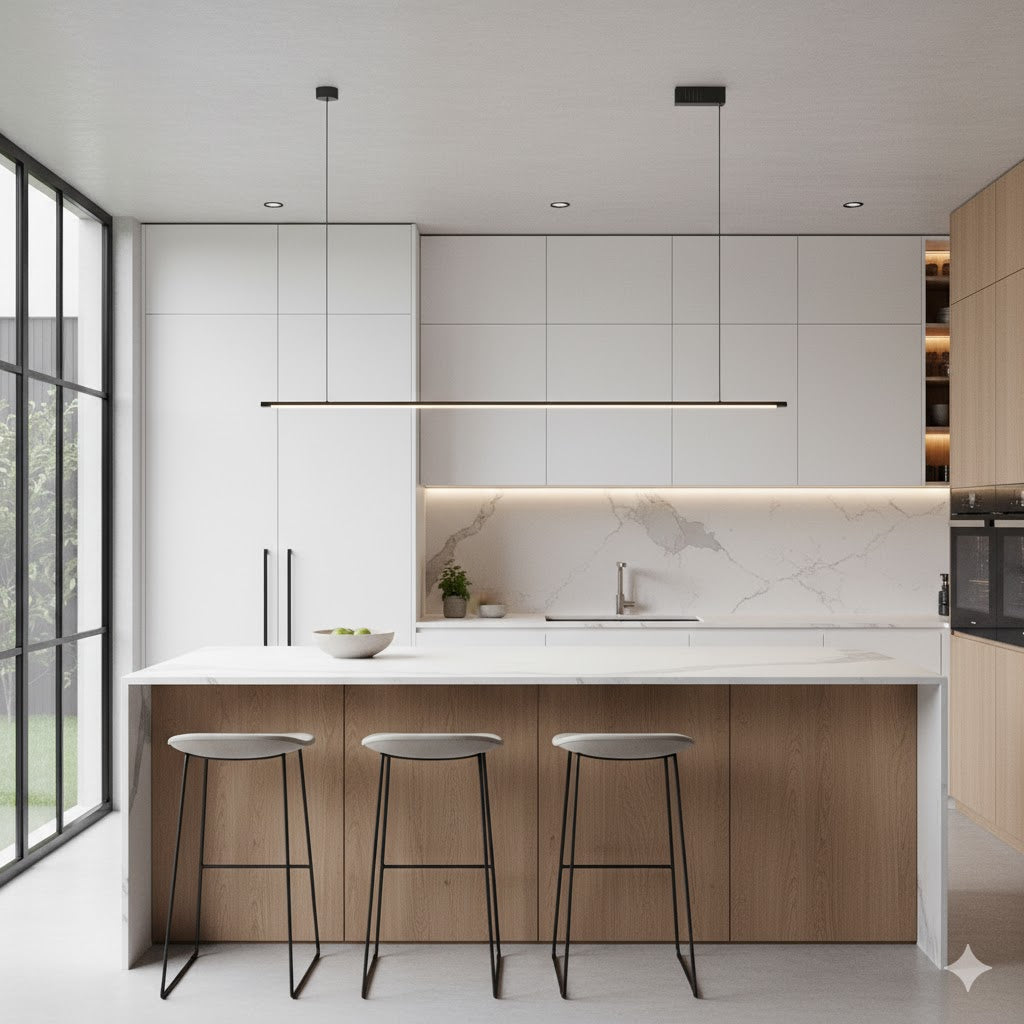 Modern Linear LED Kitchen Island Pendant Light - Dimmable Black Metal Fixture