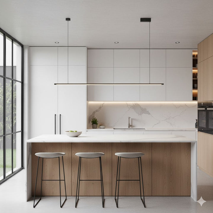 Modern Linear LED Kitchen Island Pendant Light - Dimmable Black Metal Fixture