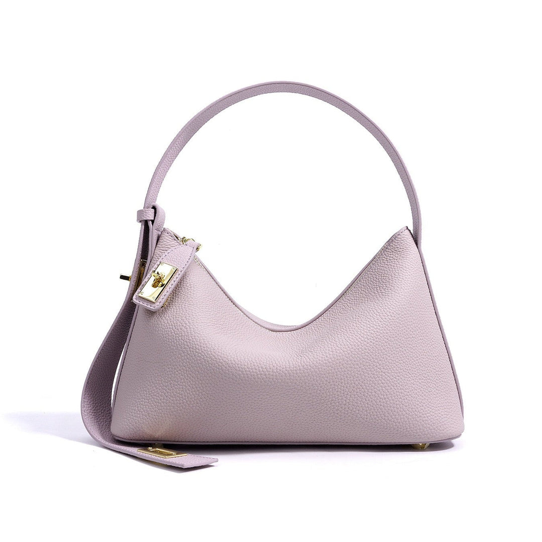 Quinn – Pebbled Shoulder Bag With Gold Lock Charm