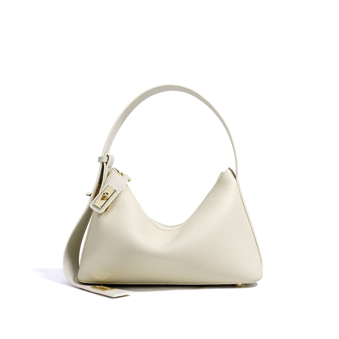 Quinn – Pebbled Shoulder Bag With Gold Lock Charm