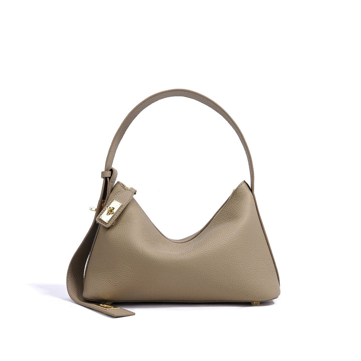 Quinn – Pebbled Shoulder Bag With Gold Lock Charm