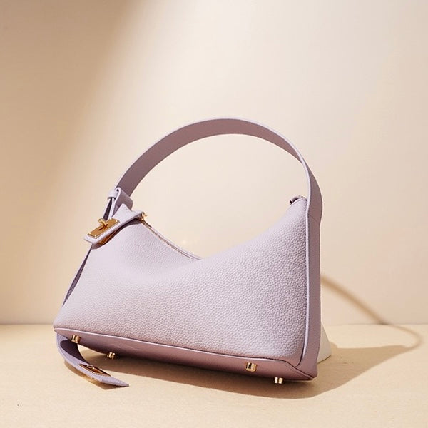 Quinn – Pebbled Shoulder Bag With Gold Lock Charm