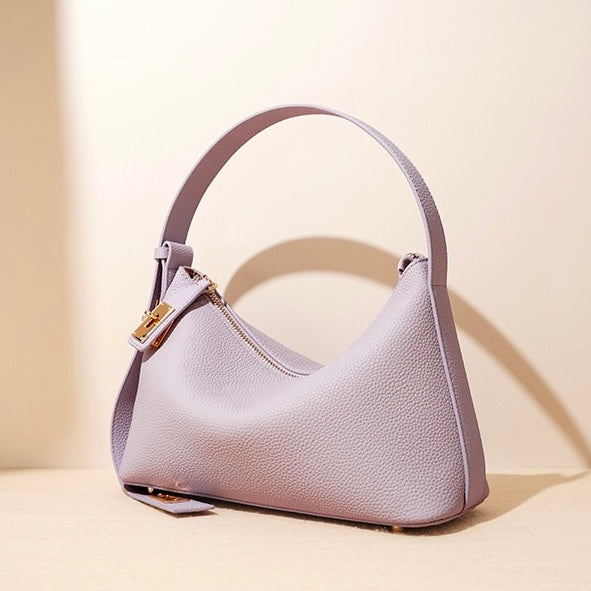 Quinn – Pebbled Shoulder Bag With Gold Lock Charm