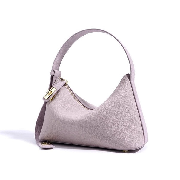 Quinn – Pebbled Shoulder Bag With Gold Lock Charm