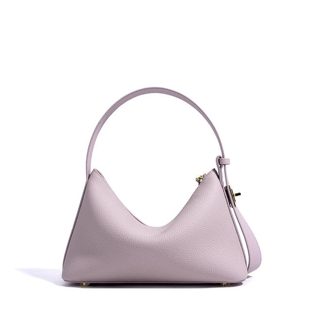 Quinn – Pebbled Shoulder Bag With Gold Lock Charm