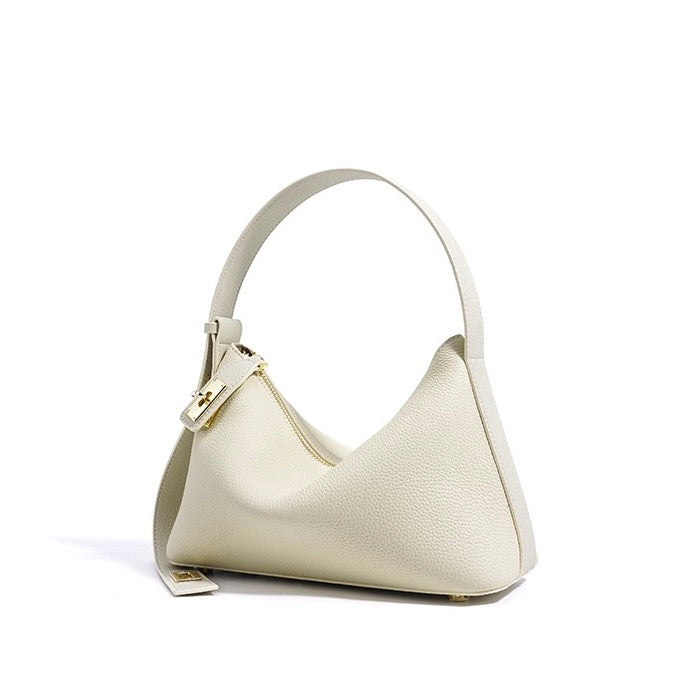 Quinn – Pebbled Shoulder Bag With Gold Lock Charm