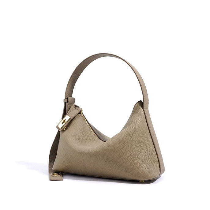 Quinn – Pebbled Shoulder Bag With Gold Lock Charm