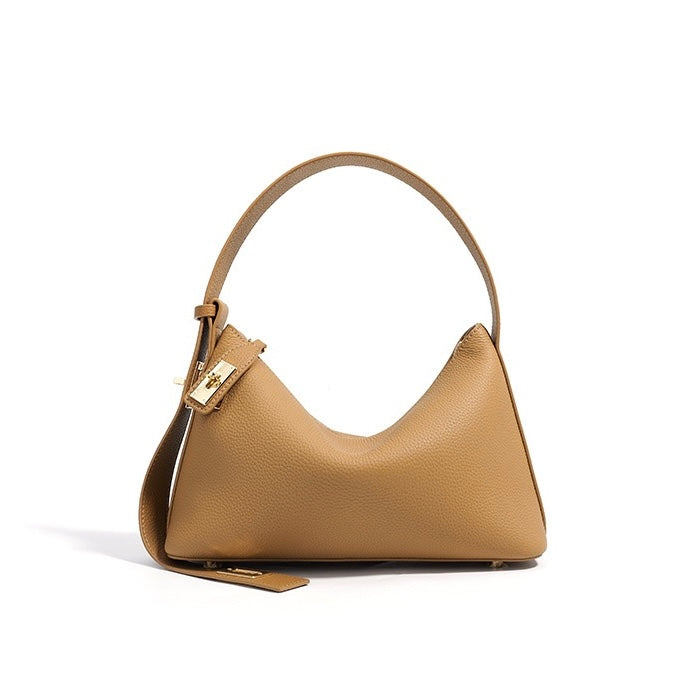 Quinn – Pebbled Shoulder Bag With Gold Lock Charm