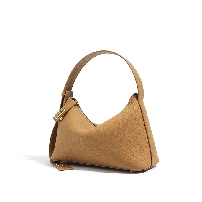 Quinn – Pebbled Shoulder Bag With Gold Lock Charm