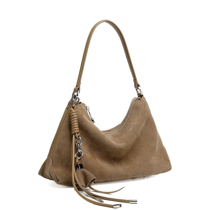Renzo – Women's Suede Hobo Bag with Coiled Leather Detail & Tassel Charm