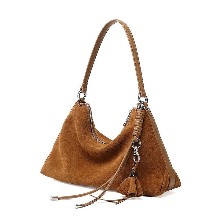 Renzo – Women's Suede Hobo Bag with Coiled Leather Detail & Tassel Charm