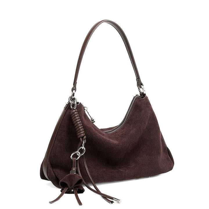 Renzo – Women's Suede Hobo Bag with Coiled Leather Detail & Tassel Charm
