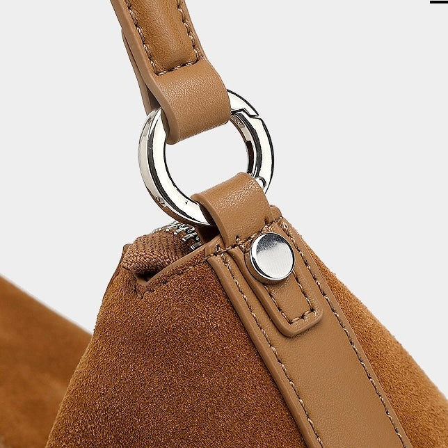 Renzo – Women's Suede Hobo Bag with Coiled Leather Detail & Tassel Charm