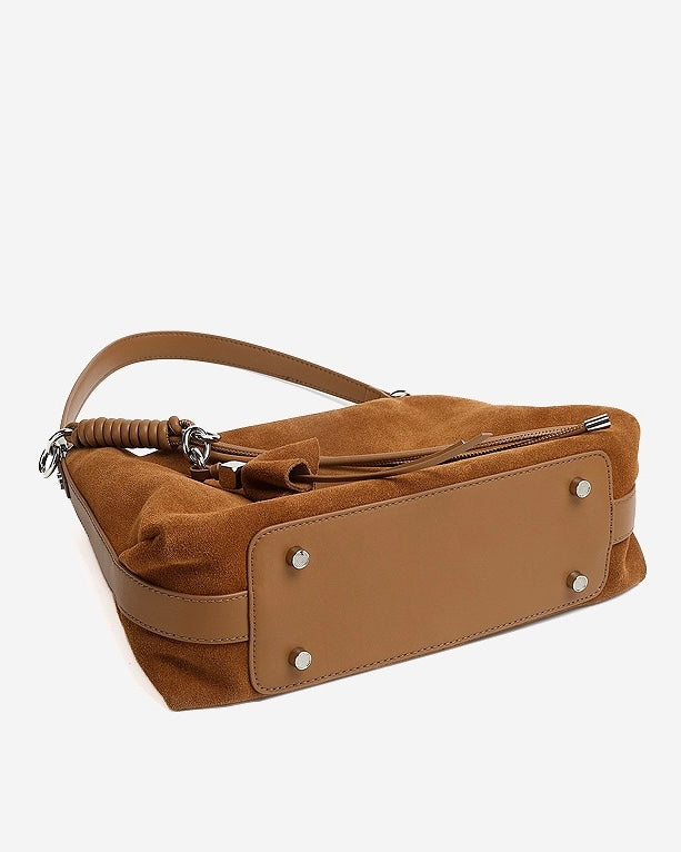 Renzo – Women's Suede Hobo Bag with Coiled Leather Detail & Tassel Charm